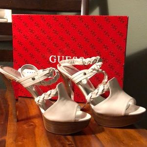 Guess white strappy heels